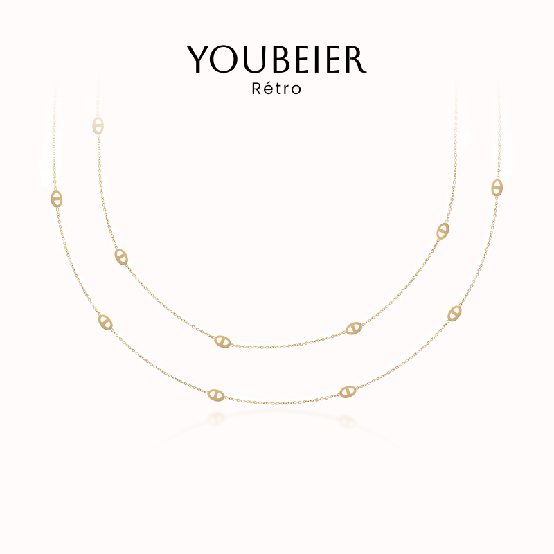 YOUBEIER 猪鼻子长款项链小众不易掉色高级感双层叠戴锁骨链颈链