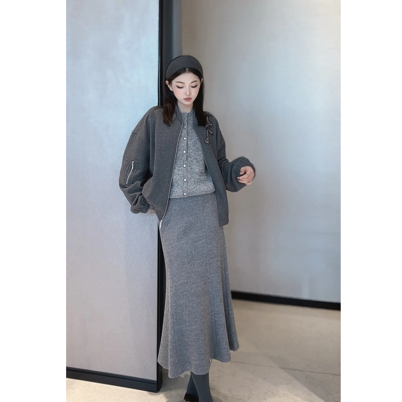 AMASS/阿玛施新款经典法式优雅女人味松紧腰鱼尾裙半身裙-5200404