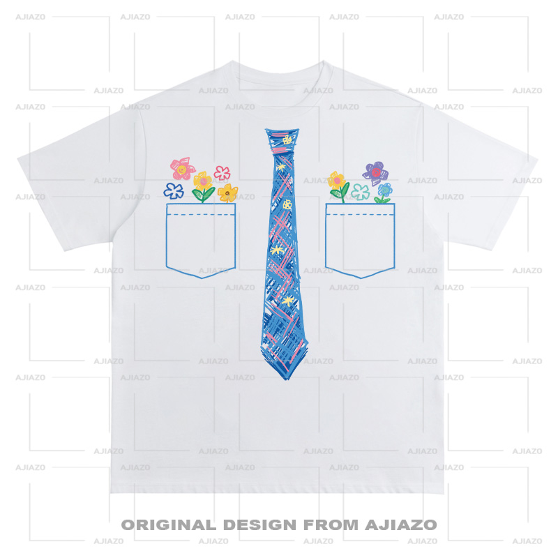 AJIAZO【涂鸦手绘领带】纯棉短袖T恤 复古重磅男女同款宽松百搭上衣