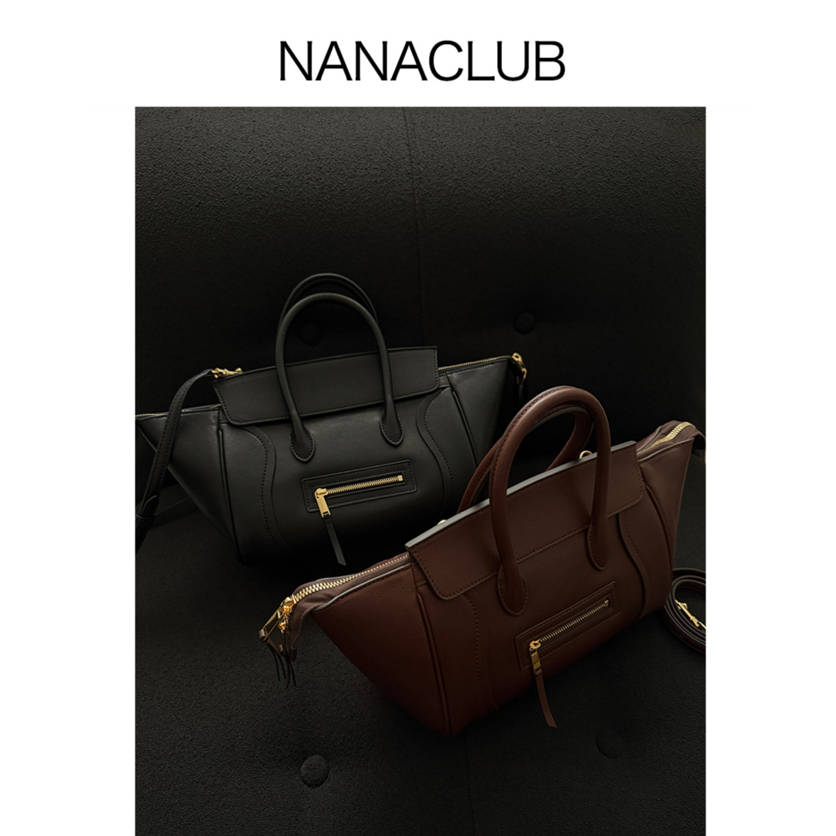 NANACLUB 笑脸包 植鞣羊皮质感无敌 肩带可拆卸调长短 托特单肩包