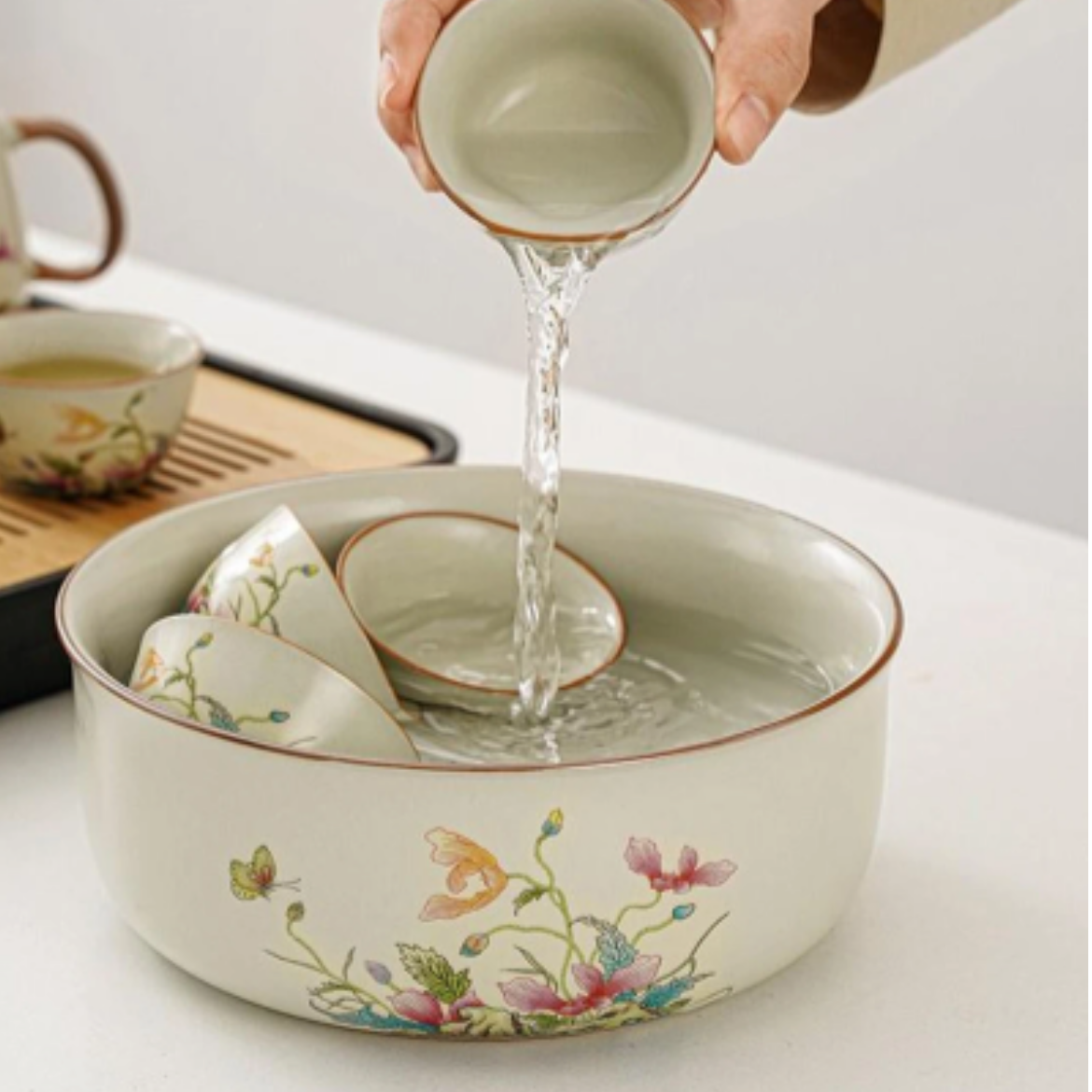 博艺瓷器 陶瓷虞美人汝窑茶洗-2258