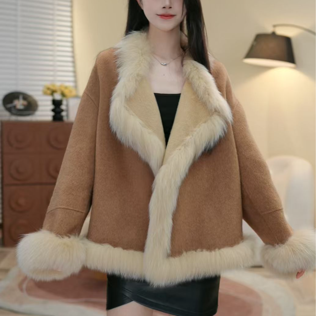 羊毛呢子大衣宽袖长袖女冬季毛呢外套秋冬百搭婷婷-930