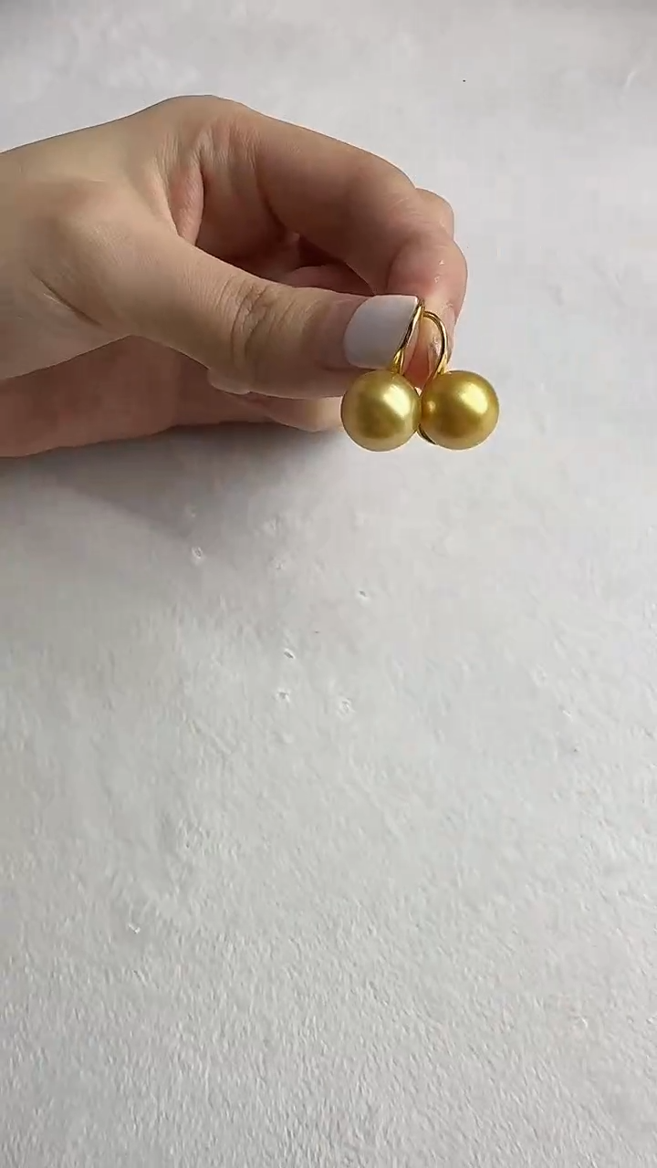 银S925镶嵌耳饰海水珍珠20号 10-11mm南洋浓金珍珠高跟鞋耳饰