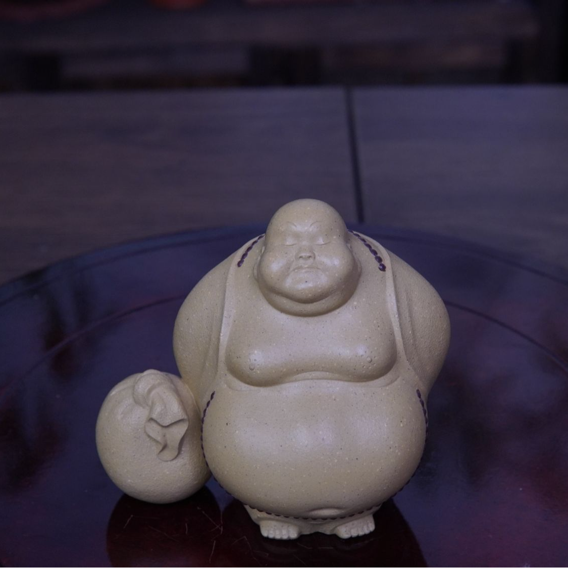 宜兴紫砂本绿弥勒佛雕塑茶宠