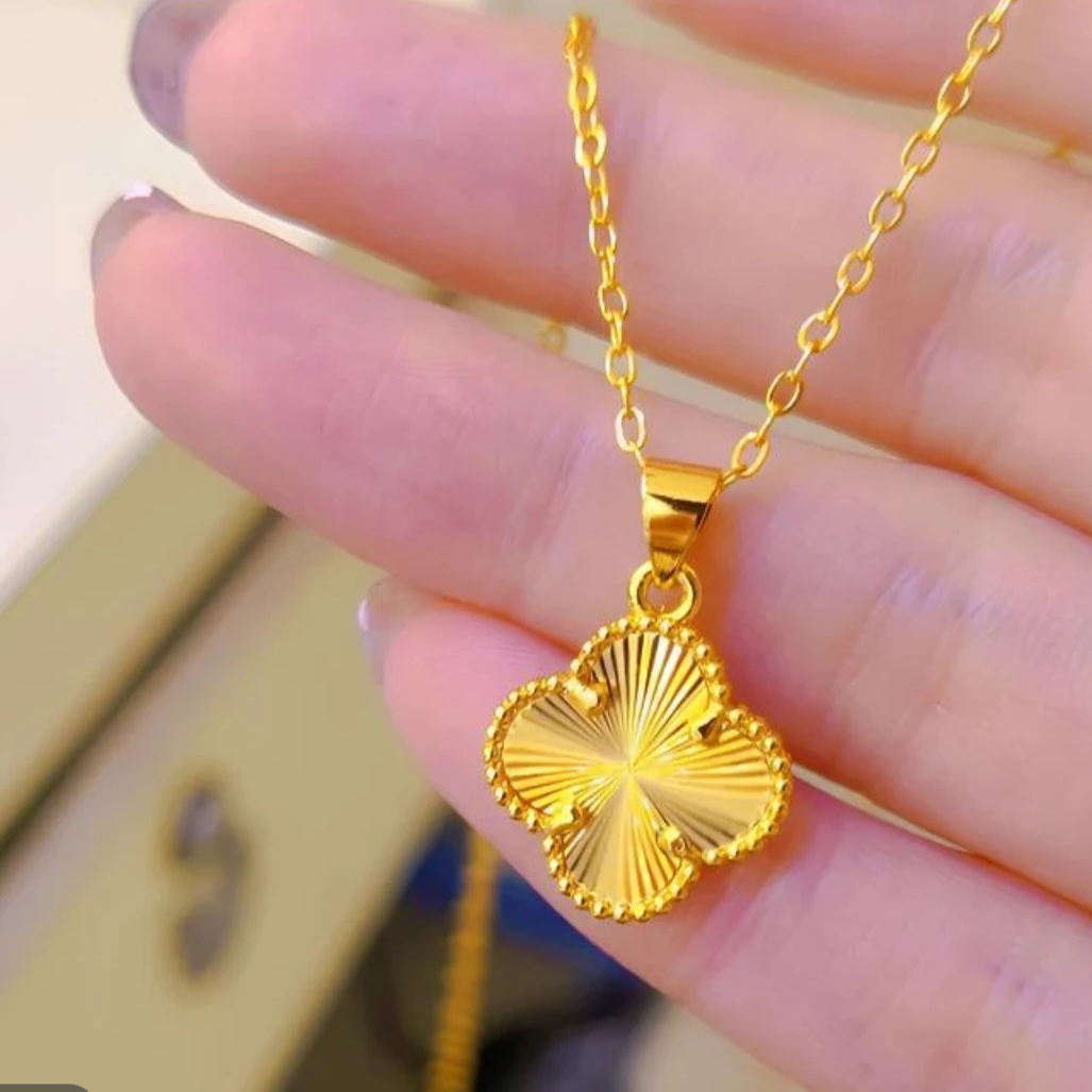 铜合金项链 镀kl金  四叶草吊坠项链