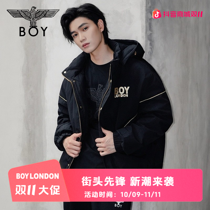 BOYLONDON【黄金法则】情侣时尚宽松潮流保暖冬季黑色羽绒服N28910