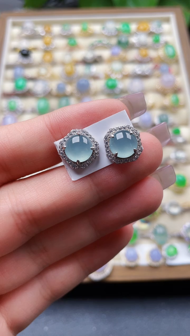 银S925镶嵌翡翠耳饰97