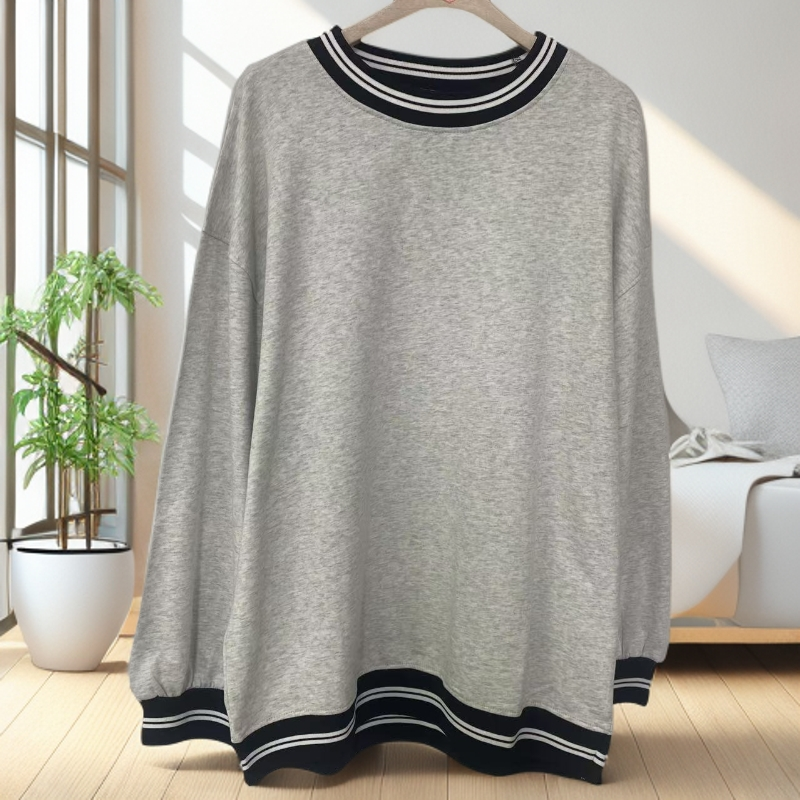 7379男女同款灰色圆领卫衣秋季新款宽松休闲纯色上衣