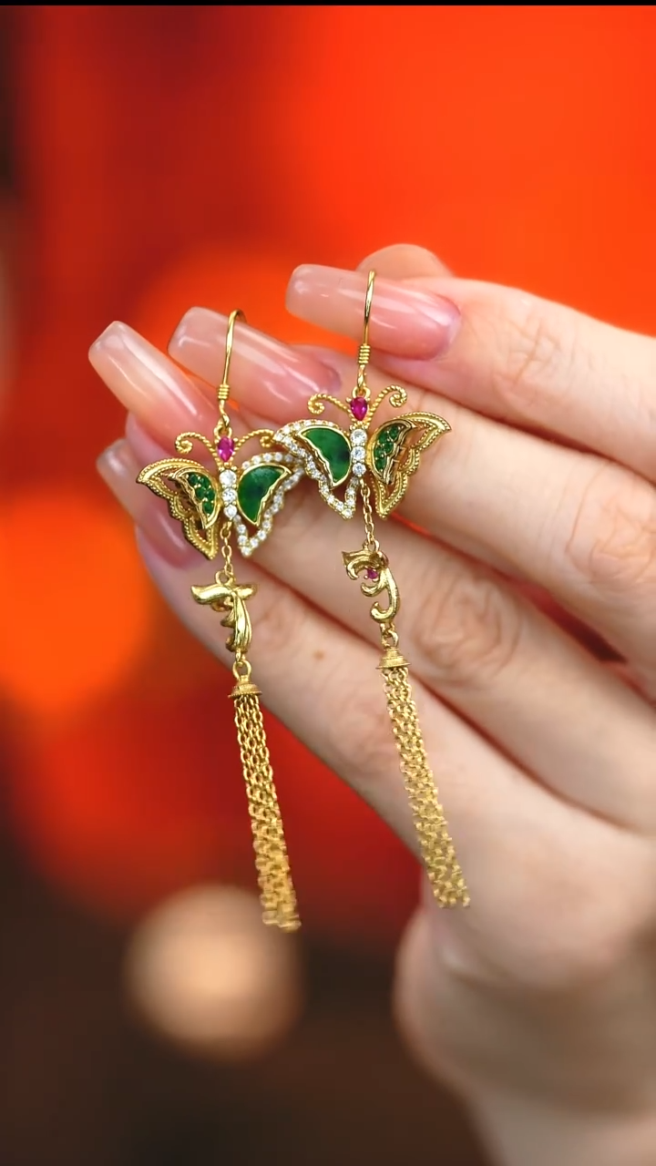 银S925镶嵌翡翠耳饰新款