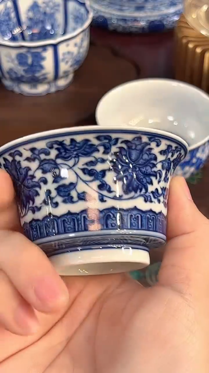 镹曰陶手工手绘柴窑茶具缠枝莲马蹄