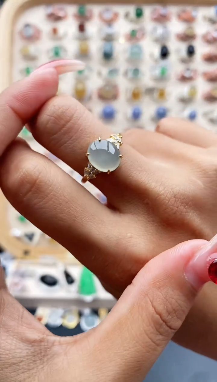 【闪购商品】翡翠戒指银S925镶嵌缅甸天然A货翡翠333  3+10