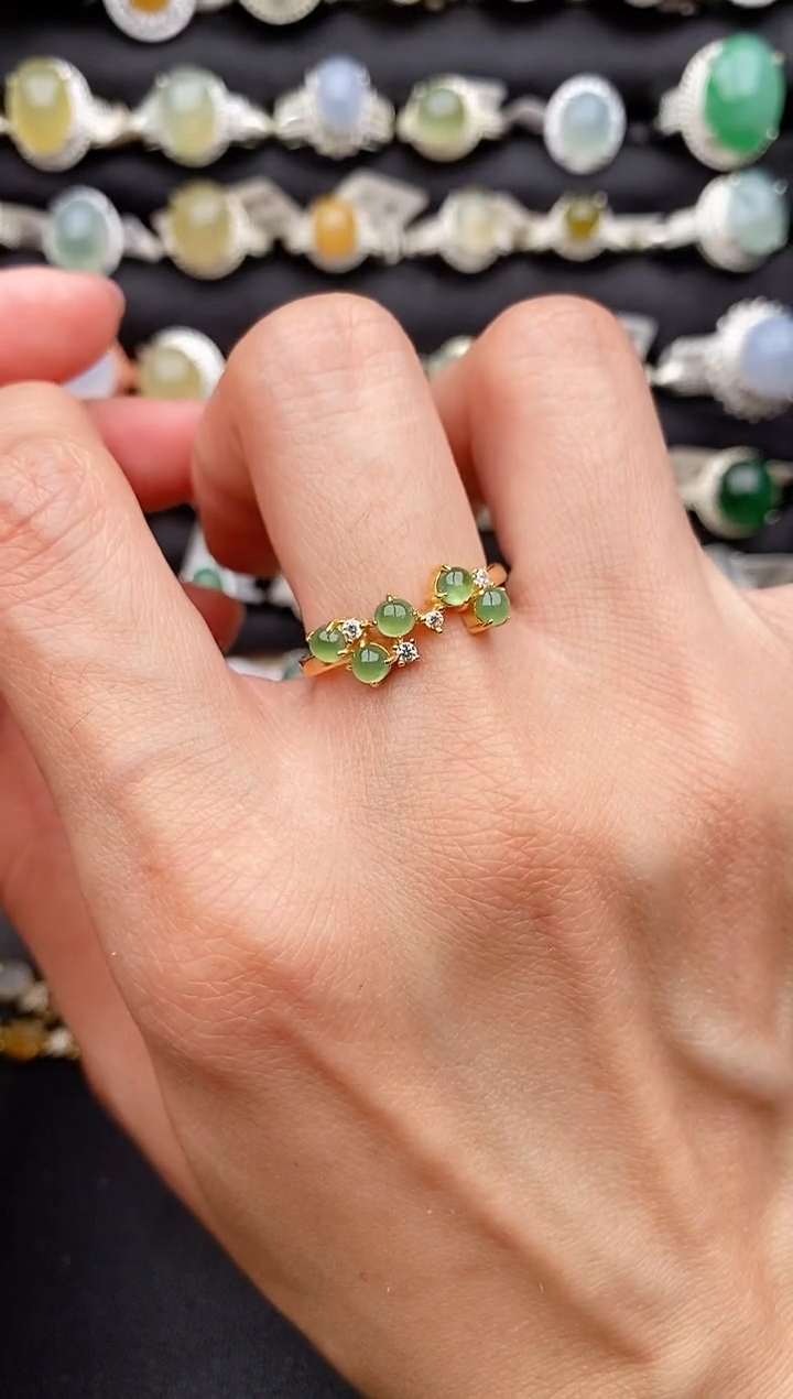 【闪购商品】翡翠戒指银S925镶嵌缅甸天然A货翡翠33  1-1