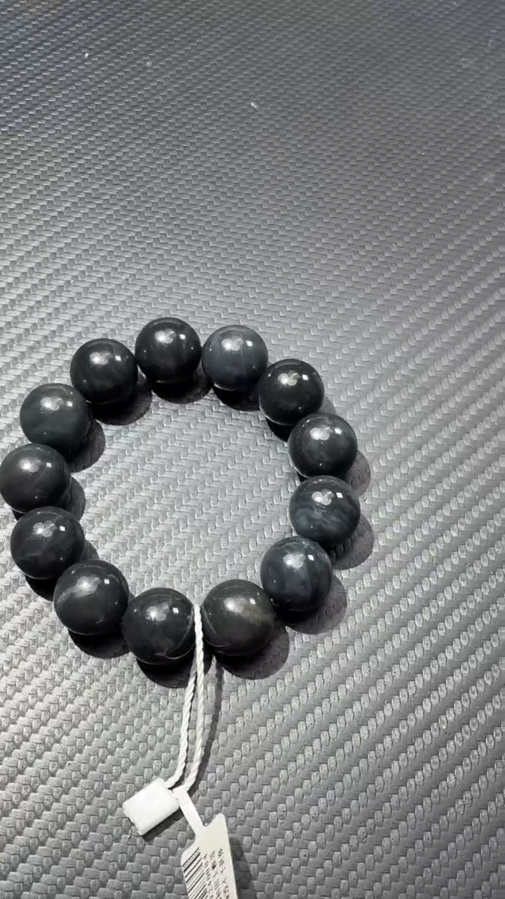 未镶嵌手串和田玉若羌微色差聚墨青花卡16手串