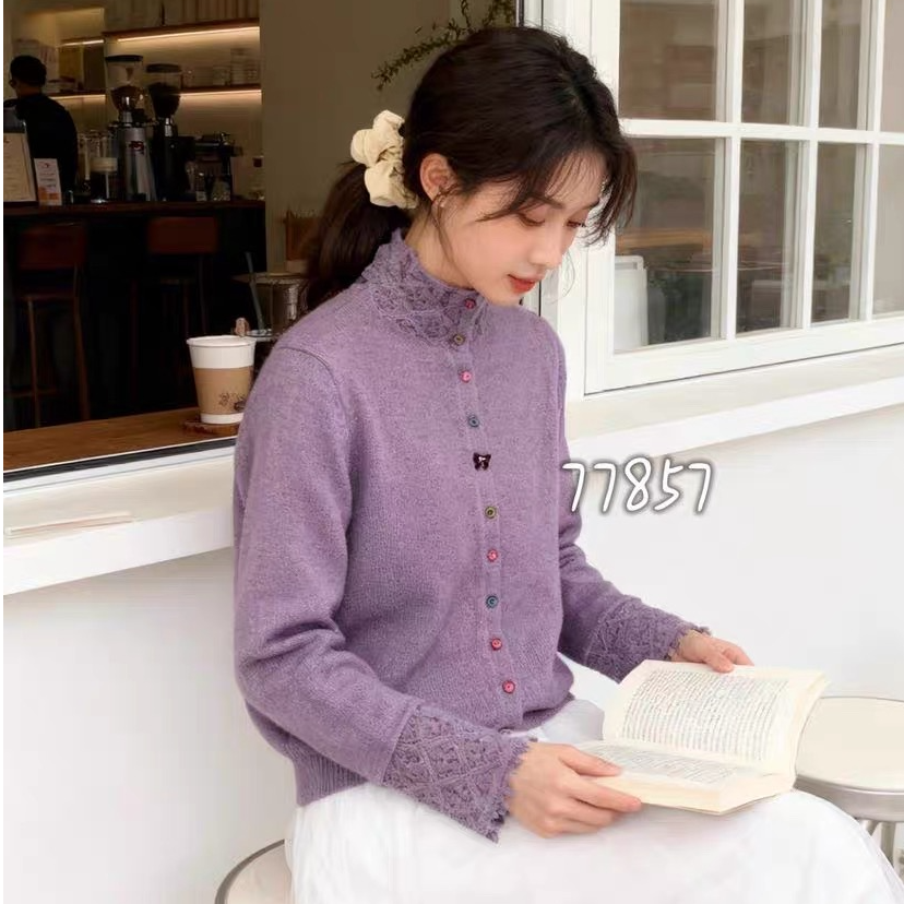 【运费补贴】蝴蝶扣香芋紫衬衫气质针织开衫女外套宽松上衣