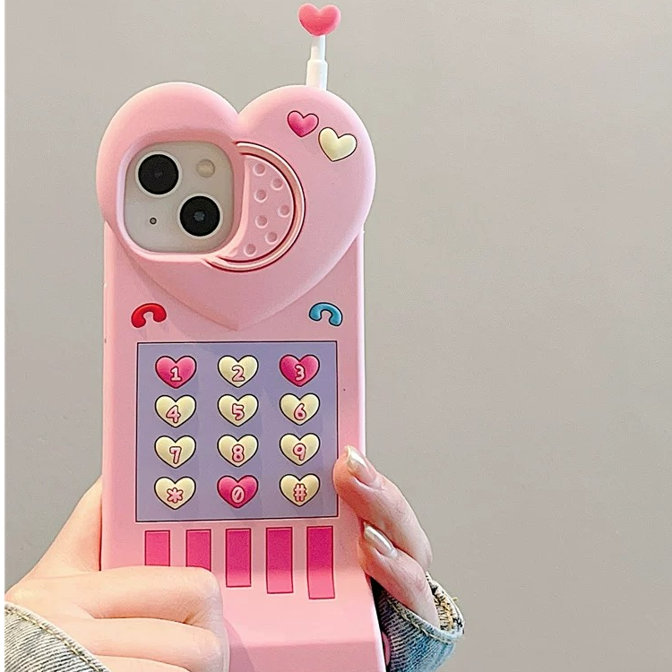 爱心粉色创意天线大哥大硅胶壳适用于苹果手机