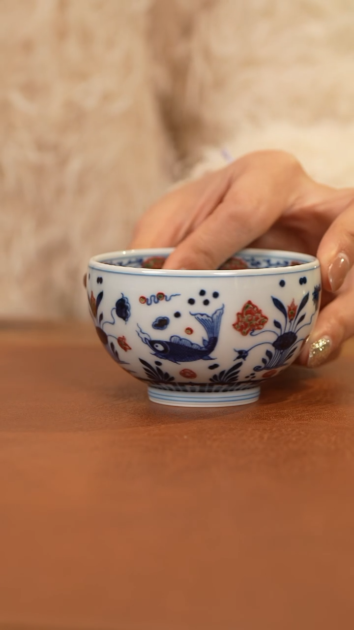 【闪购商品】杯和然窑釉里红鱼藻禅定杯