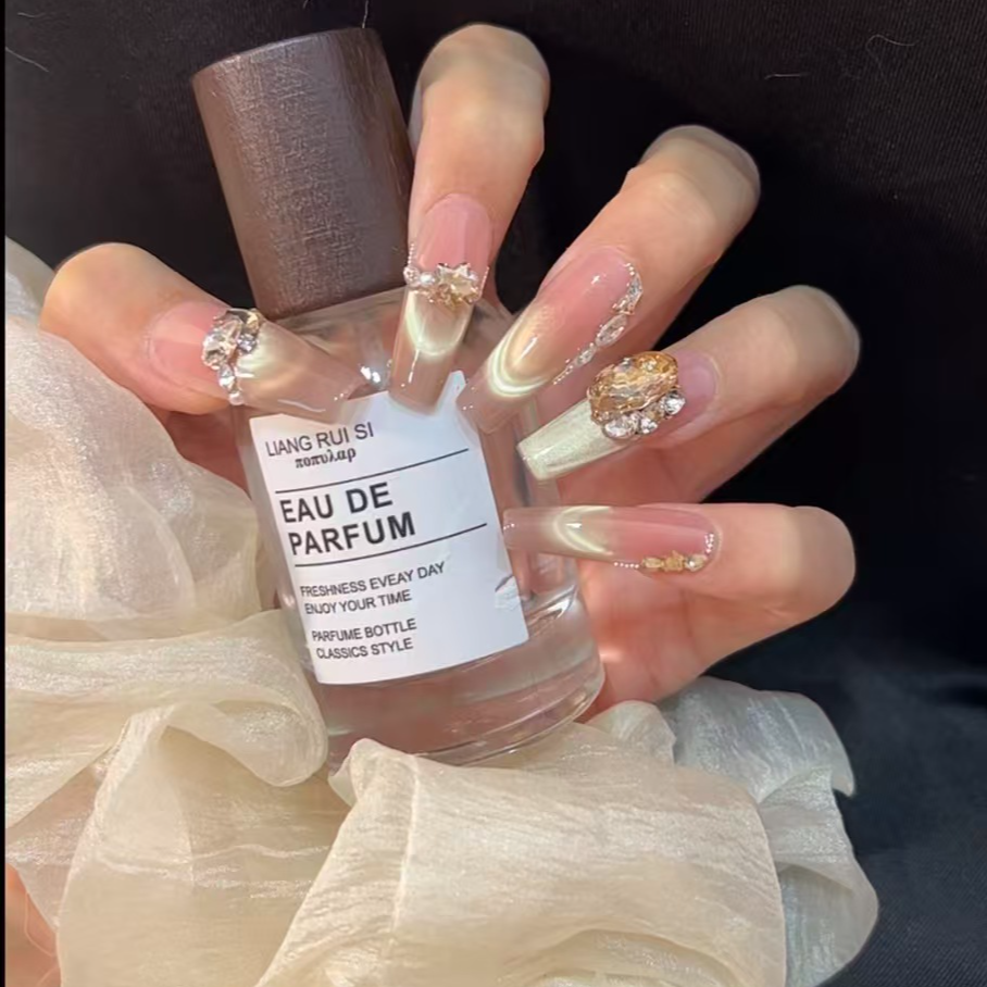 【茶金鎏光】闪亮猫眼纯手工可拆卸穿戴甲高级感显白