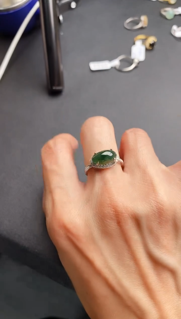 【闪购商品】翡翠戒指银S925镶嵌缅甸天然A货翡翠222  2-5