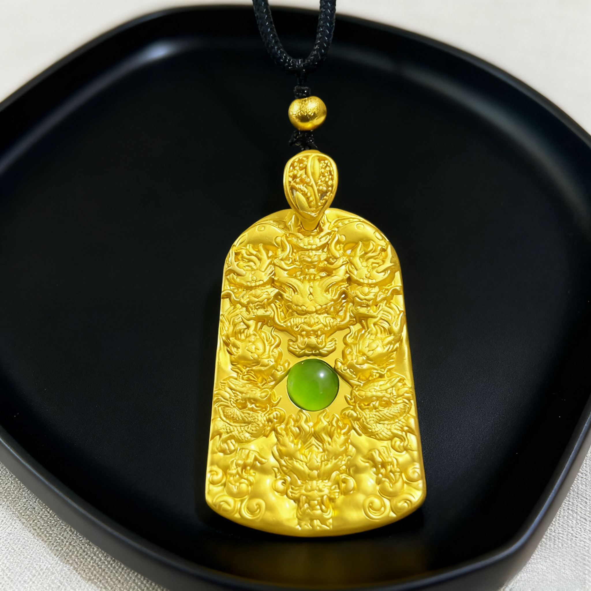 AJ- G4 祥龙立体挂坠 绿珠点睛 繁复雕纹 国风气场拉满