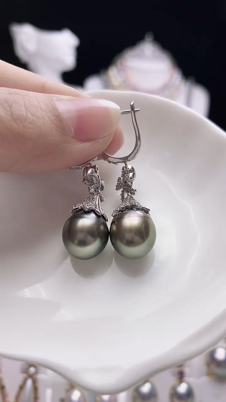 【闪购商品】海水珍珠耳饰银S925镶嵌大溪地巴洛克珍珠耳扣