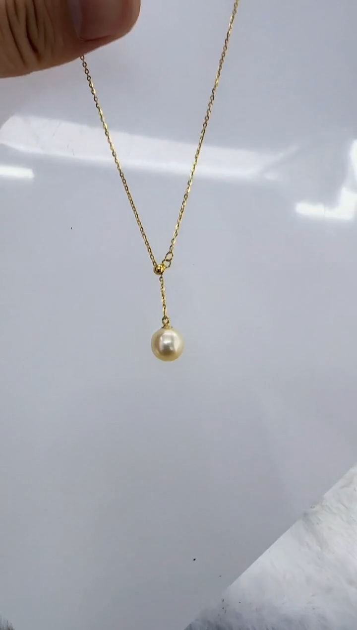 银S925镶嵌海水珍珠DA羽皇金Y链 8 a759