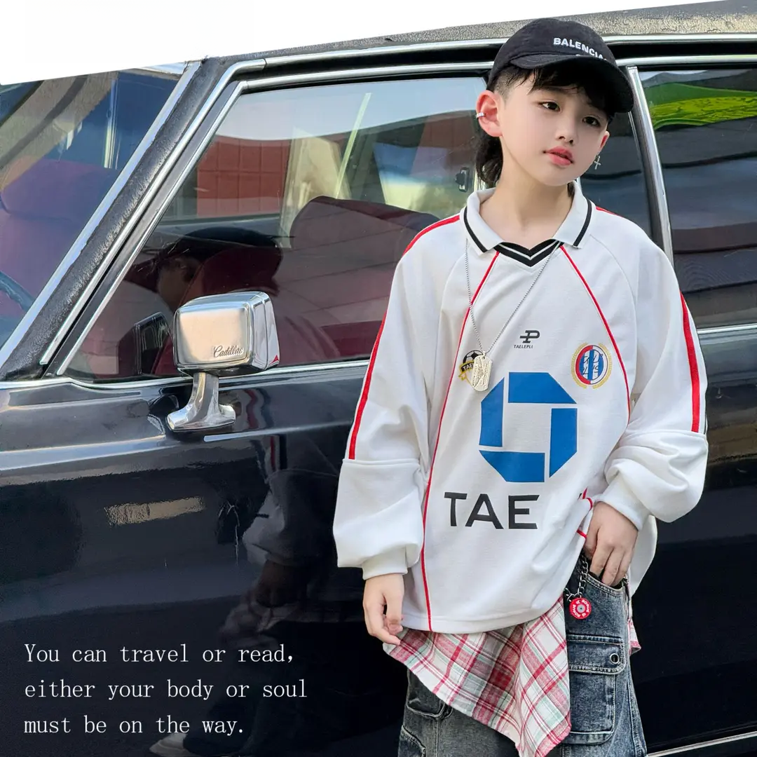 男童上衣polo衫卫衣儿童服装2025秋季新款白色假两件T恤长袖帅气