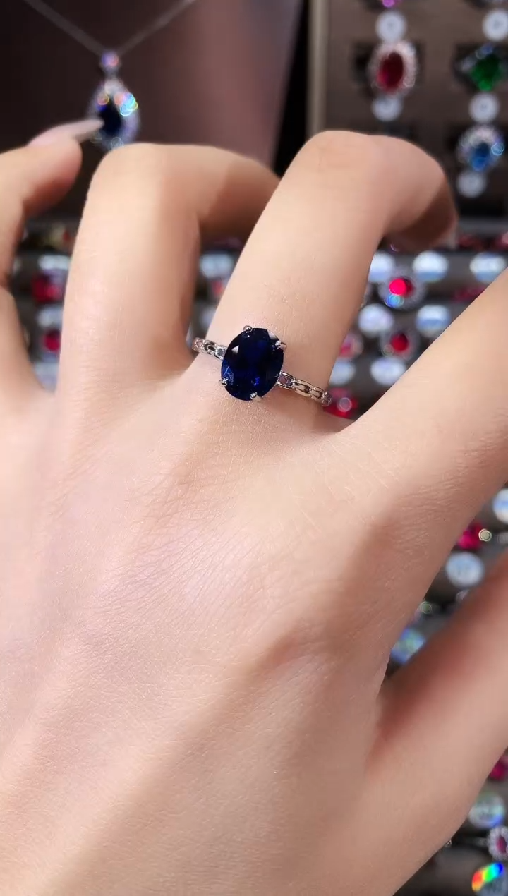 戒指蓝宝石银S925镶嵌79银