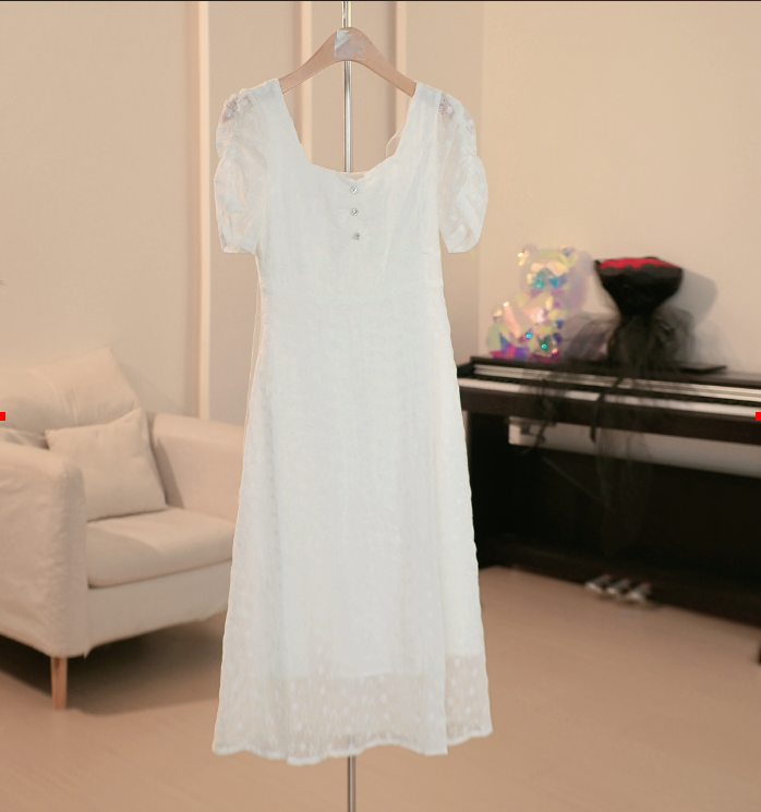 M042 ML系列刺绣装饰纯净白色连衣裙