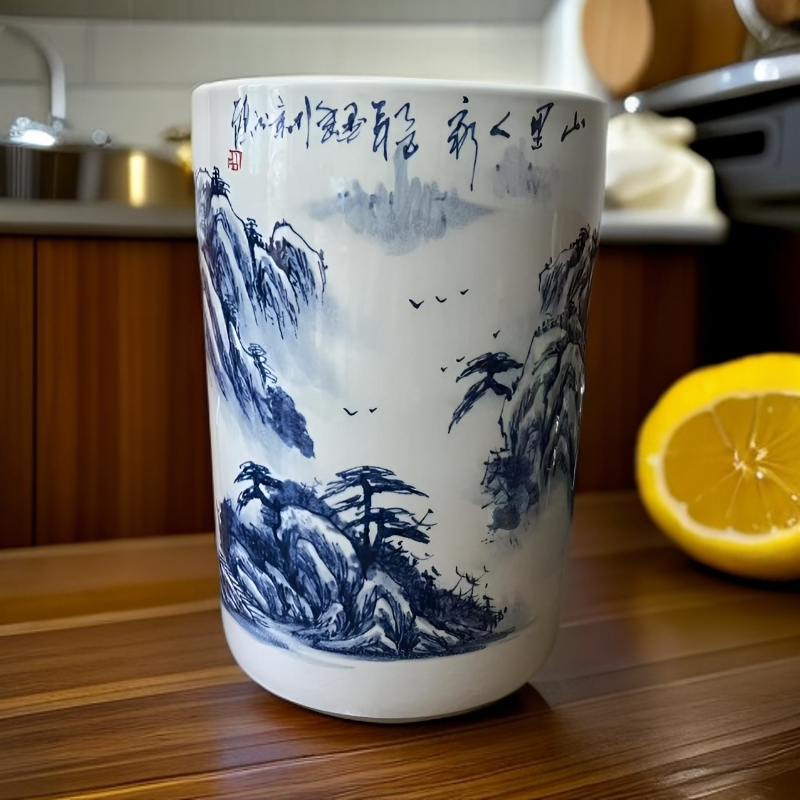 景德镇山水字画缸摆件