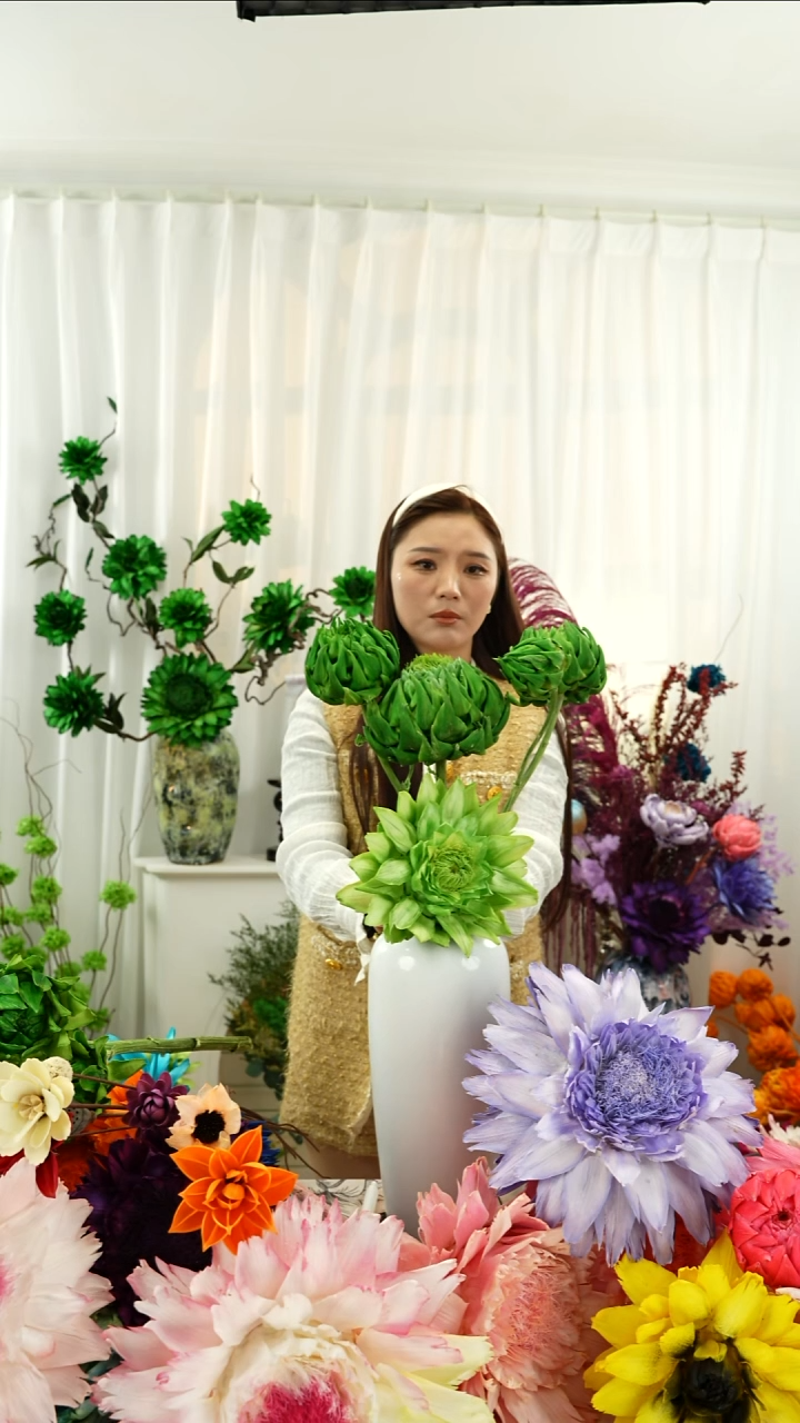 永生花 霸王花 4个头叶片有伤【翡翠绿】A12