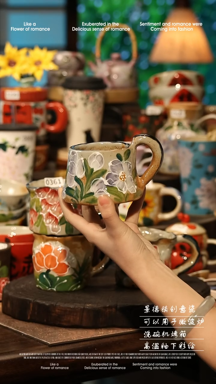 陶瓷随机一个景德镇高温釉下彩手工手绘款式@A0361@