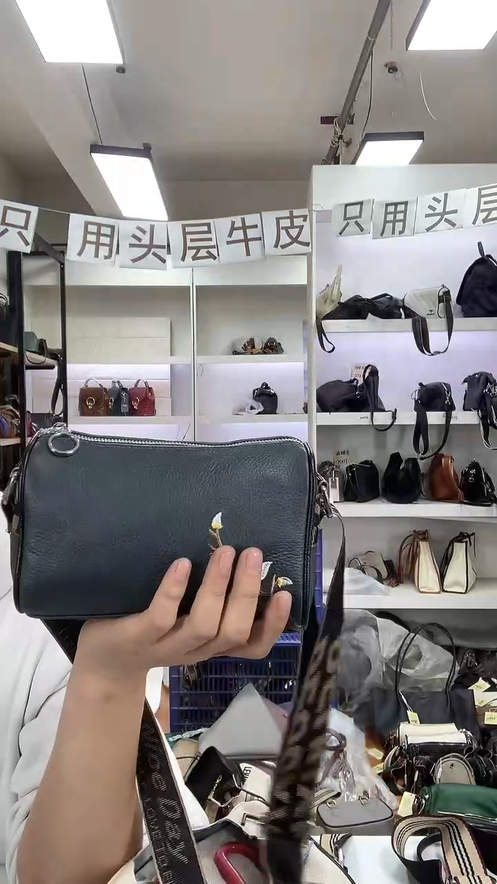 头层牛皮清货真皮 刺绣墨绿