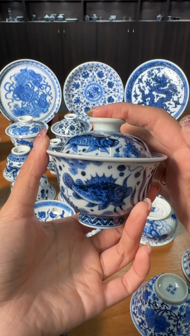 【闪购商品】杯刘建锋窑鱼藻盖碗