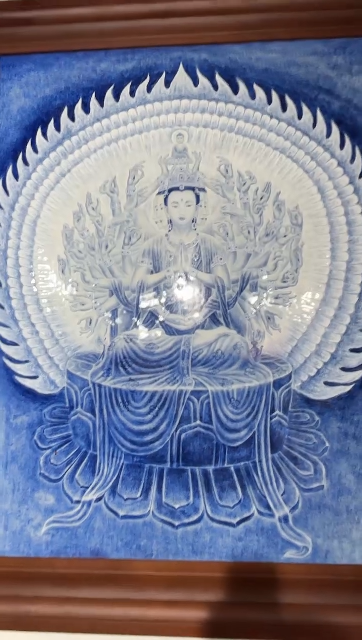 摆件陶瓷A30/青花千手观音陶瓷瓷板画——————