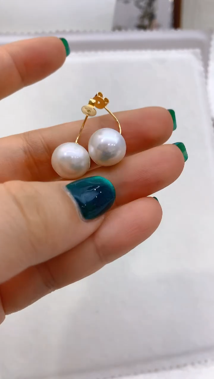 【闪购商品】淡水珍珠耳饰18K金镶嵌34 11-12mm