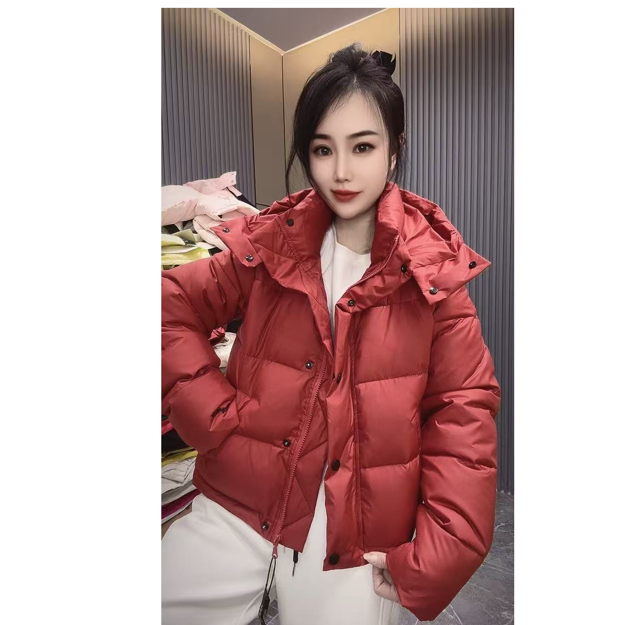 冬季新款字母刺绣百搭休闲立领连帽棉服【帽可拆卸】图片有色差800
