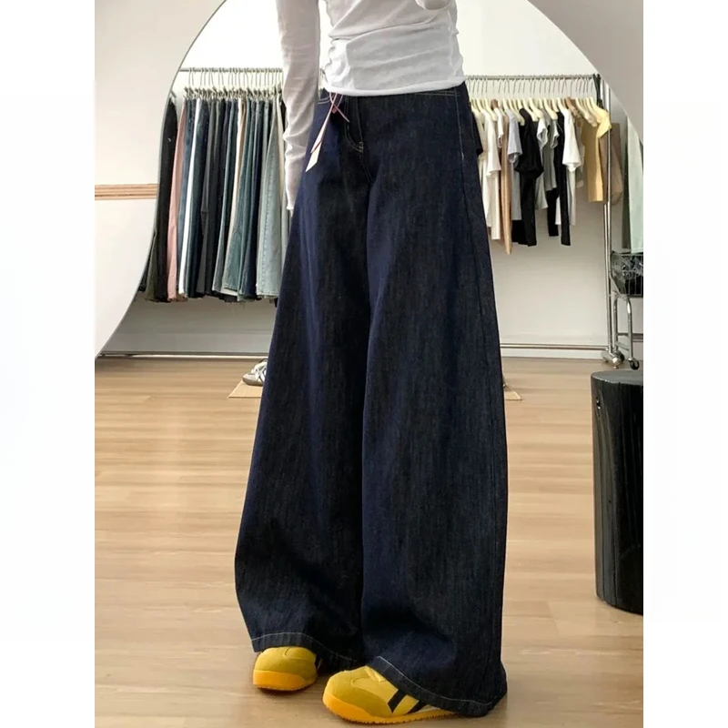 加长款美式丹宁色深蓝牛仔裤高腰宽松秋季新款加长175阔腿拖地裤 