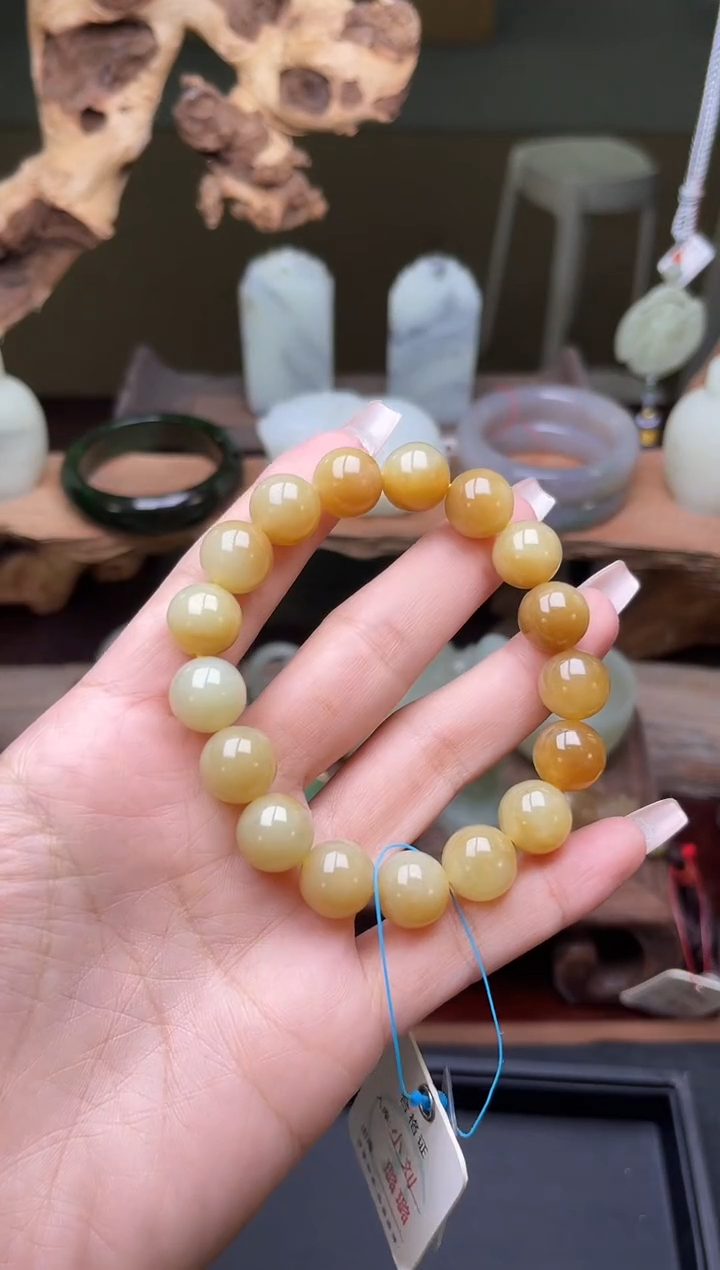 【闪购商品】和田玉手串未镶嵌卡12若羌糖黄圆珠 9006308