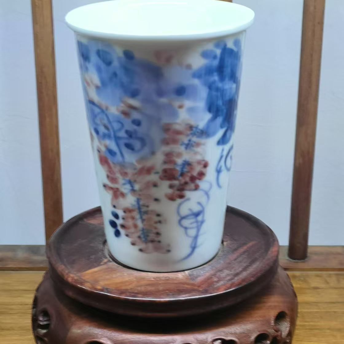 景德镇陶瓷青花紫藤花可乐杯手工茶器