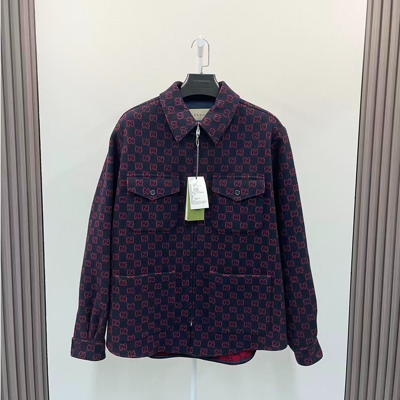 未使用 GUCCI/古驰 /黑红色满印logo拉链夹克外套/尺码XL
