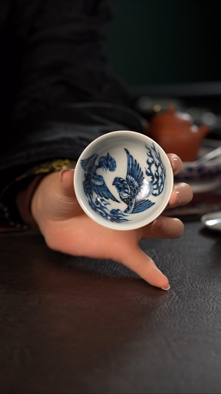 雲山敬古双凤金盏普洱杯