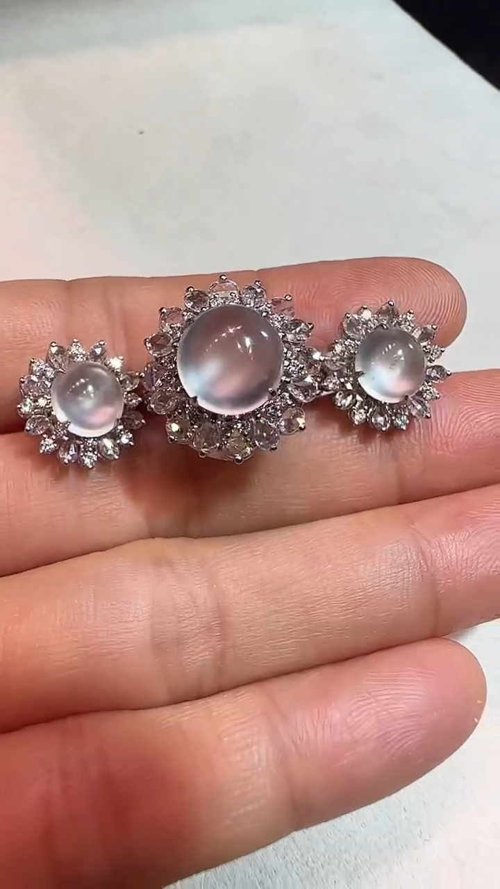 【闪购商品】翡翠戒指18K金镶嵌戒指耳钉套装