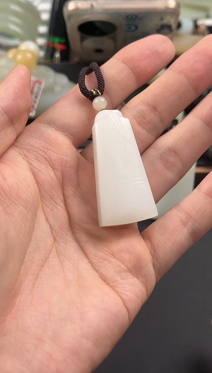 未镶嵌手串和田玉且末天泰白玉竹节吊坠微色差