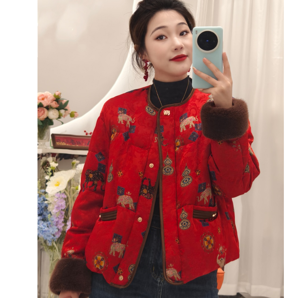 2025年新款90白鹅绒新式中国风时尚洋气短款保暖羽绒服