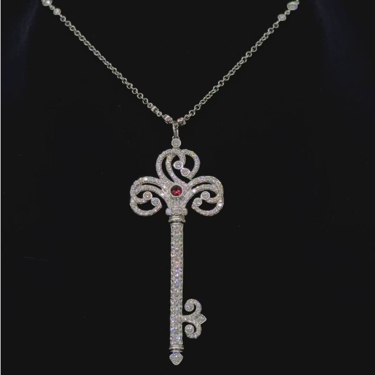 99新 Tiffany & Co./蒂芙尼 【念念】花卉 钥匙 镶钻 项链 大号