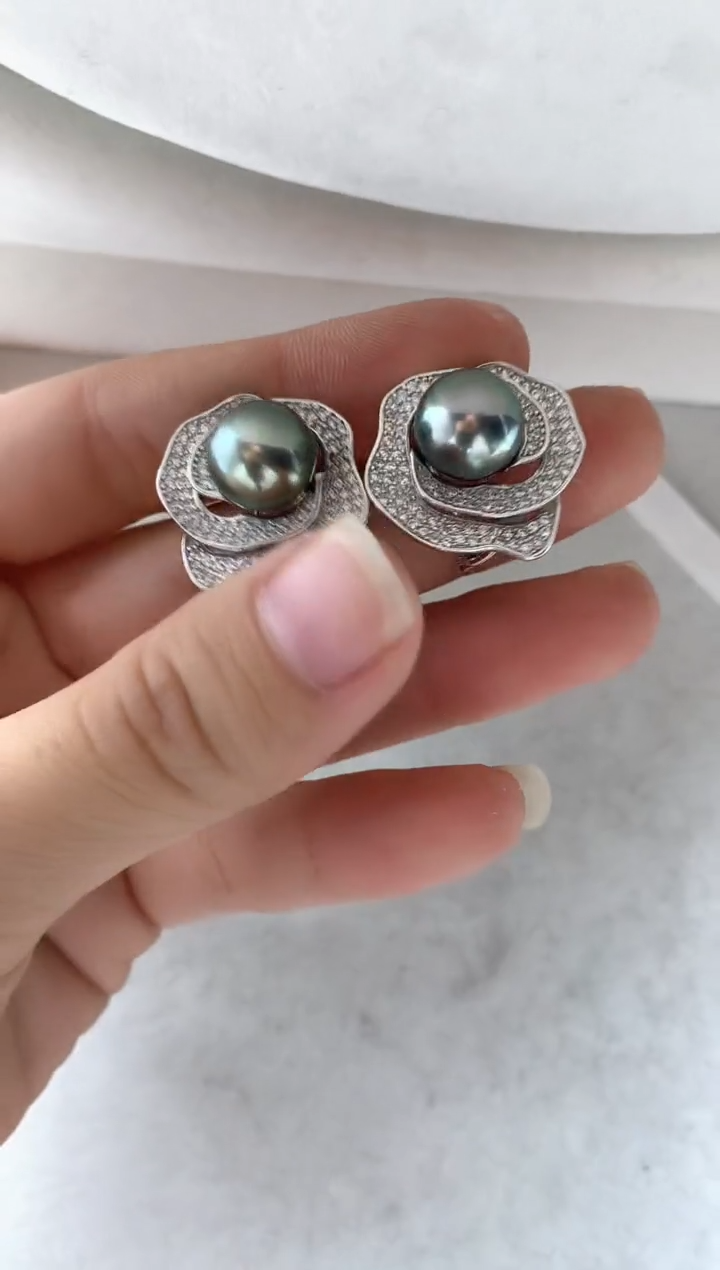 银S925镶嵌耳饰海水珍珠耳环