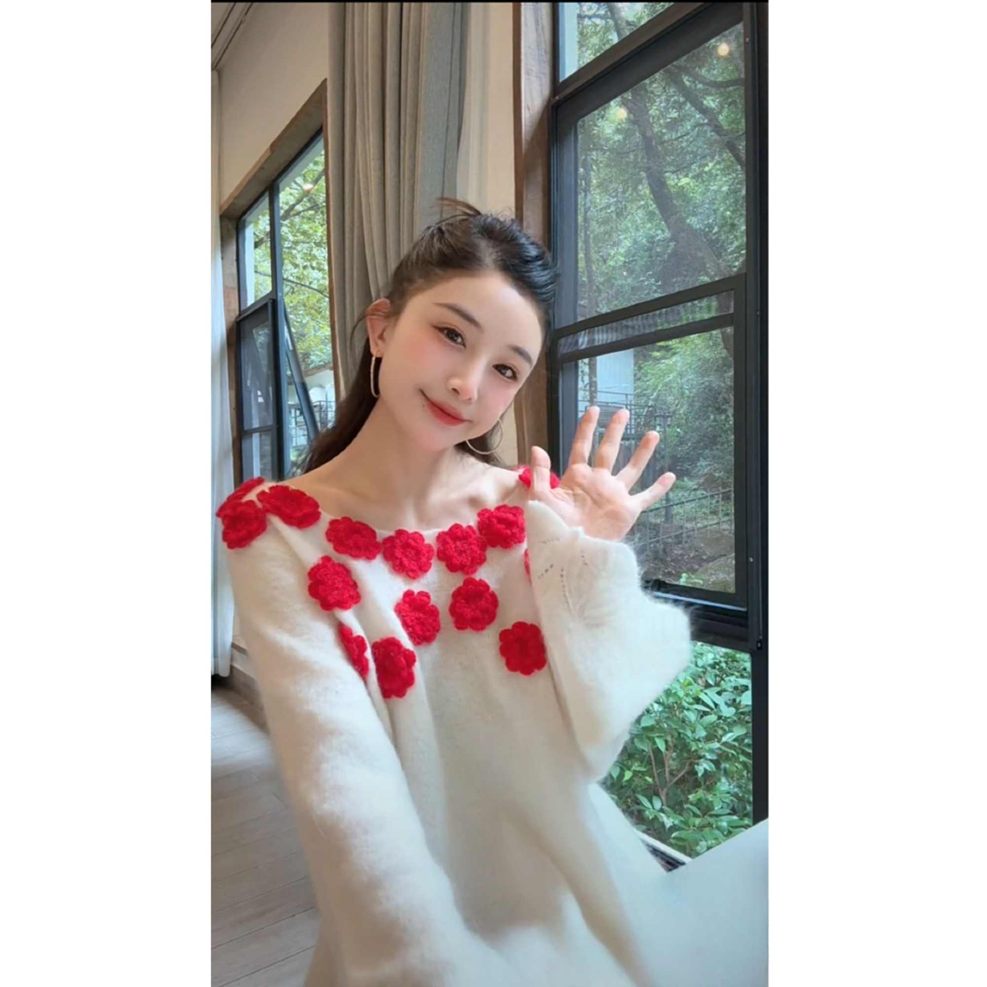 洋洋优选-冬季新款法式立体撞色山茶花设计软软糯糯毛衣女YY72205