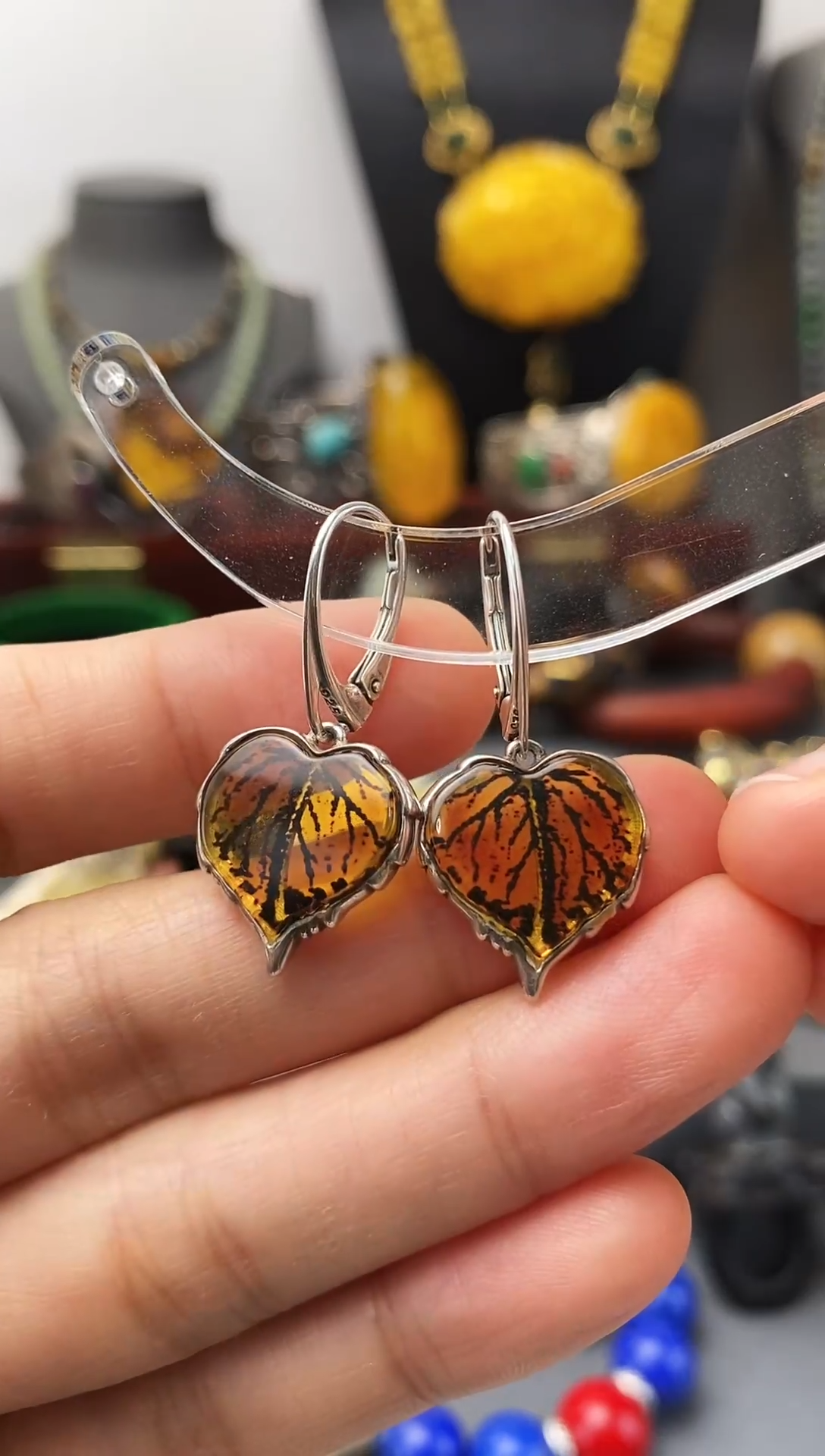 琥珀未镶嵌耳饰琥珀耳饰