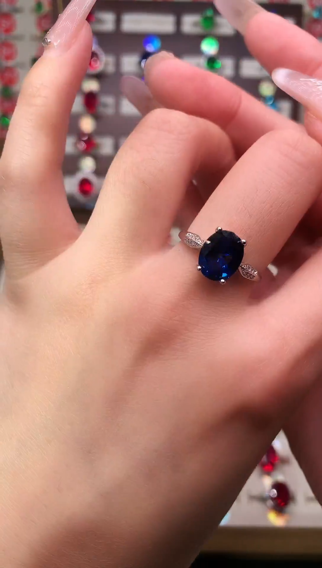 戒指蓝宝石银S925镶嵌8*10 银托