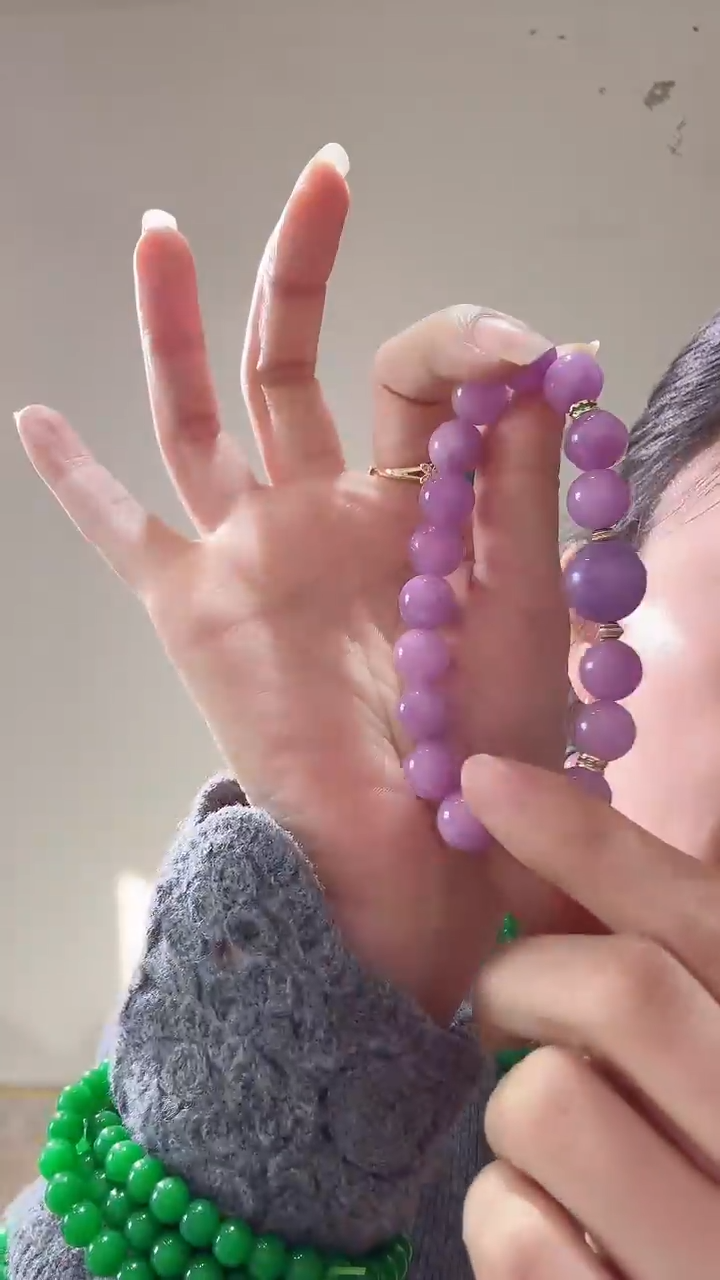 颈饰未镶嵌翡翠12mm紫弹手串